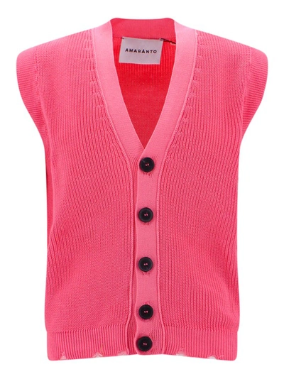 Shop Amaranto Cotton Vest With Fringed Bottom In Pink