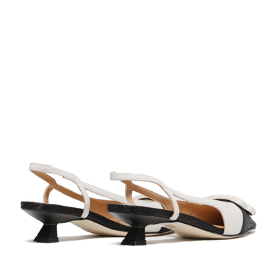Chantal Low Slingback In Soft White Leather With Black Raffia Tip In Neutrals