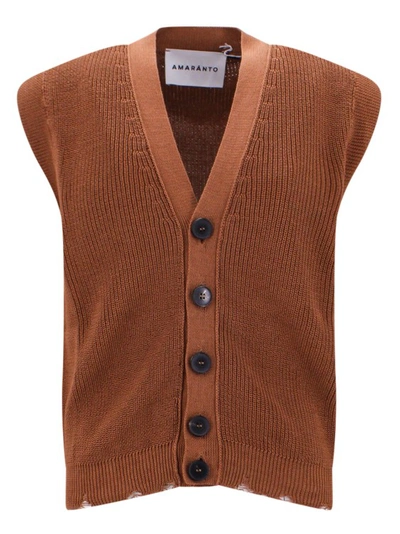 Shop Amaranto Cotton Vest With Fringed Bottom In Brown