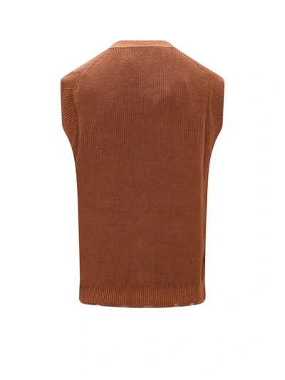 Shop Amaranto Cotton Vest With Fringed Bottom In Brown