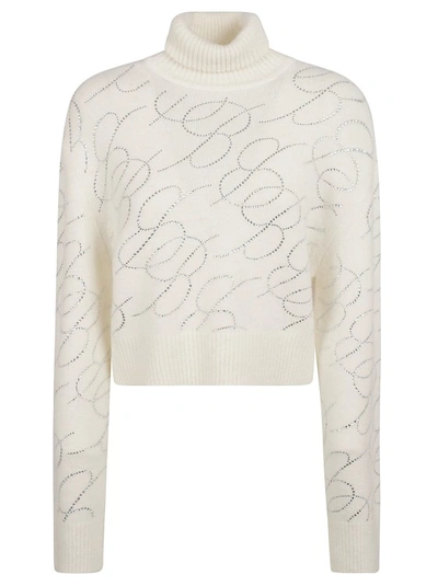 Shop Blumarine Logo-embellished Roll-neck Jumper In White