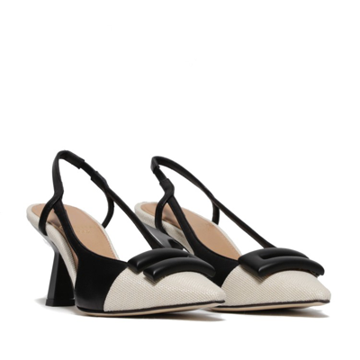 Shop Chantal Slingback In Beige And Black Leather With Natural Raffia Toe