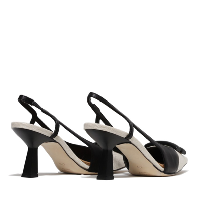 Shop Chantal Slingback In Beige And Black Leather With Natural Raffia Toe