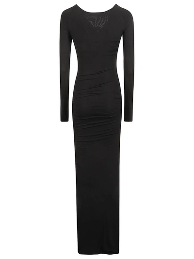 Shop Blumarine Black V-neck Bardot-sleeves Dress