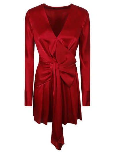 Shop Alberta Ferretti Bow-detailing Pleated Dress In Red