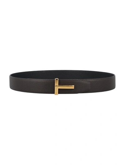 Shop Tom Ford Grain Leather Icon Belt In Black