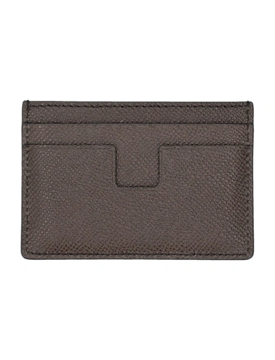 Shop Tom Ford Small Grain Leather Cardholder In Brown