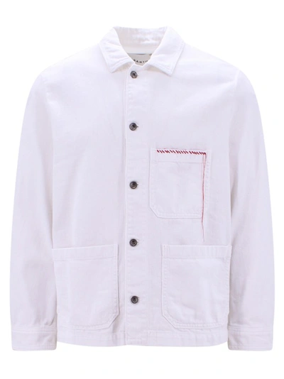 Shop Amaranto White Canvas Jacket With Pockets