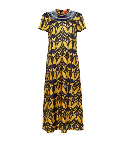 Shop La Doublej Embroidered Silk Super Swing Maxi Dress In Yellow