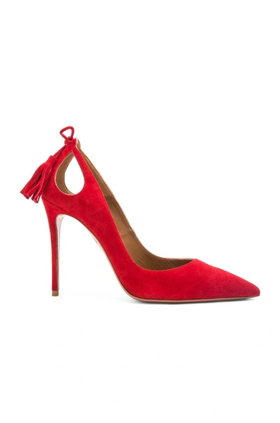 Shop Aquazzura Forever Marilyn Suede Heels In Red. In Lipstick
