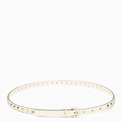 Shop Valentino Garavani | Thin Ivory Leather Belt In White