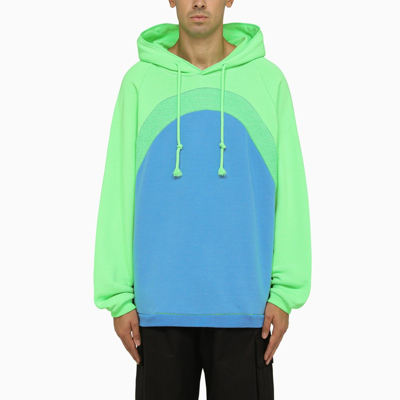 Shop Erl | Blue/fluo Green Cotton Hoodie