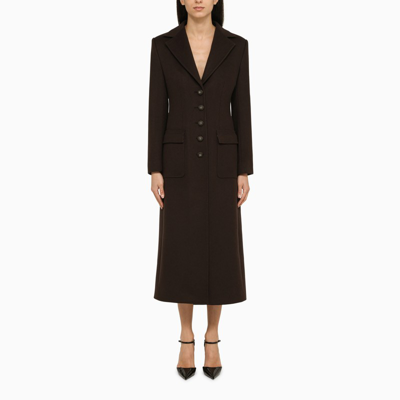 Shop Dolce & Gabbana Brown Slim-fit Single-breasted Coat