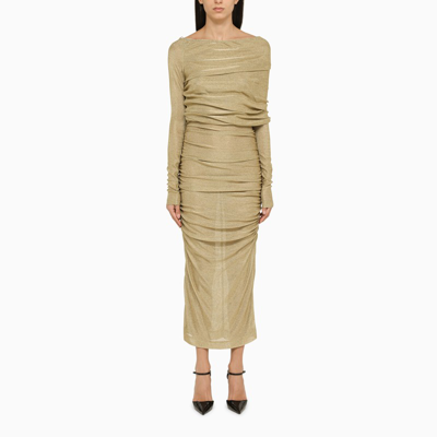 Dolce & Gabbana Lurex Longuette Midi Dress With Detachable Sleeve In Metal
