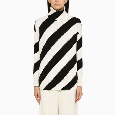 Shop Valentino | Ivory/black Striped Turtleneck In White