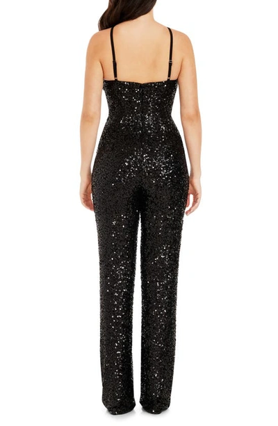 Dress The Population Darian Sequin Halter Jumpsuit In Jet Black