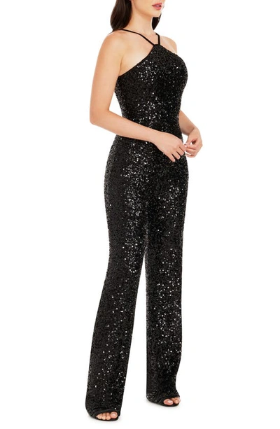 Shop Dress The Population Darian Sequin Halter Jumpsuit In Jet Black