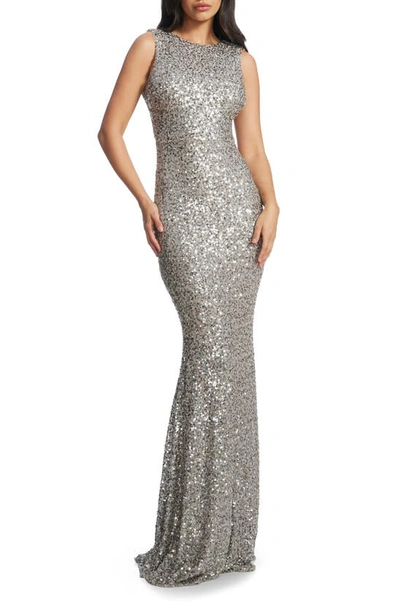 Shop Dress The Population Leighton Sequin Mermaid Gown In Dove Multi