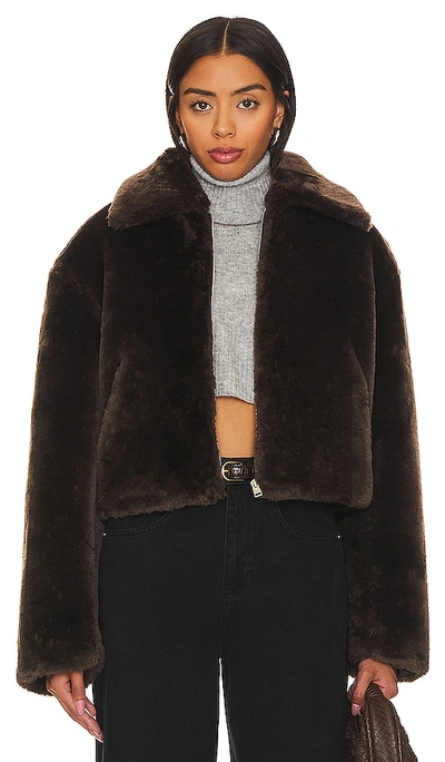 Shop Frame Faux Fur Zip Up Jacket In Chocolate