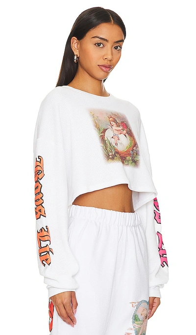 Boys Lie Nestled Up Long Sleeve Crop Tee In White