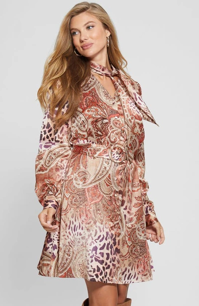 Shop Guess Mireille Paisley Print Long Sleeve Dress In Red