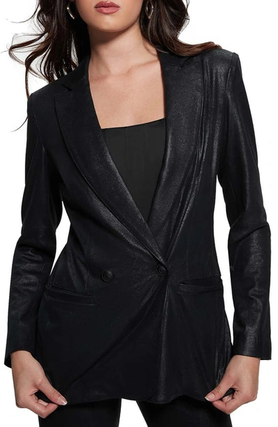 Shop Guess New Emelie Faux Leather Blazer In Black