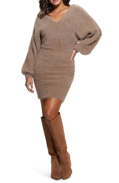 Shop Guess Adeline Long Sleeve Sweater Dress In Brown