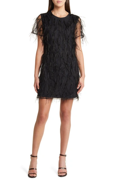 Shop Milly Rana Feather Minidress In Black