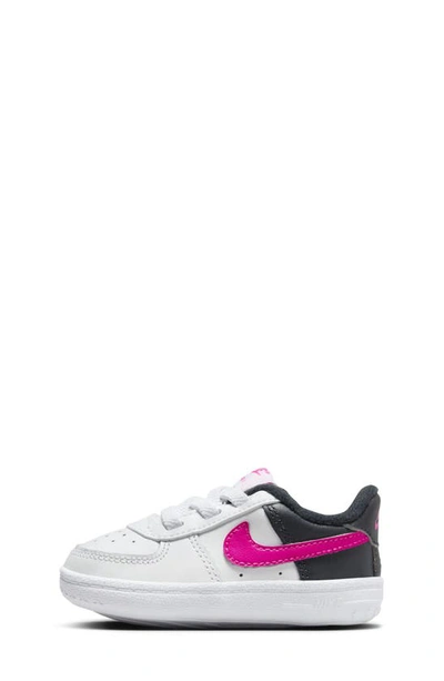 Shop Nike Kids' Air Force 1 Crib Shoe In White/ Pink/ Dark Obsidian