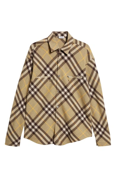 Shop Burberry Relaxed Fit Check Wool Blend Overshirt In Olive Beige Ip Check