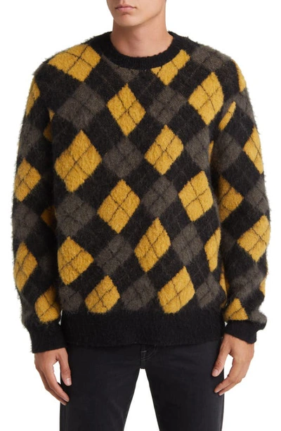 Shop Allsaints Fitzroy Crewneck Sweater In Black/ Golden Yellow