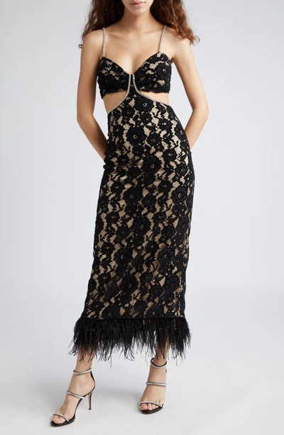 Shop Likely Sarah Cutout Lace Feather Trim Maxi Dress In Black