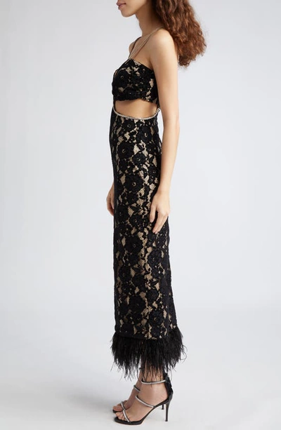 Shop Likely Sarah Cutout Lace Feather Trim Maxi Dress In Black
