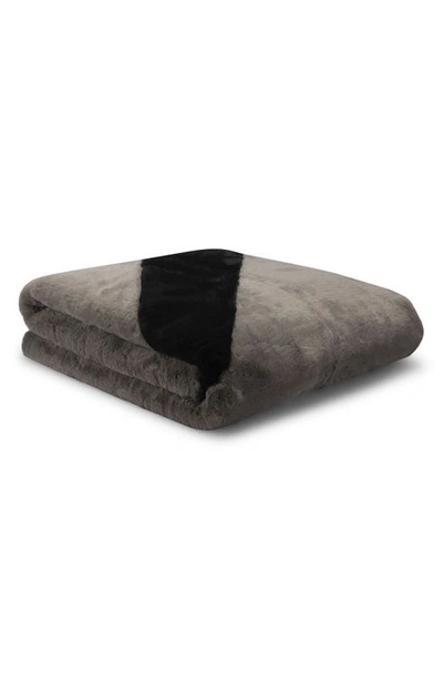 Shop Nike Swoosh Faux Fur Throw Blanket In Flat Pewter/ Black