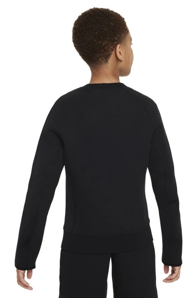Shop Nike Kids' Tech Fleece Crewneck Sweatshirt In Black/ Black/ Black
