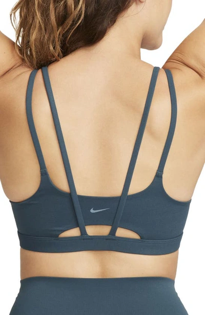 Shop Nike Dri-fit Alate Trace Sports Bra In Deep Jungle/ White