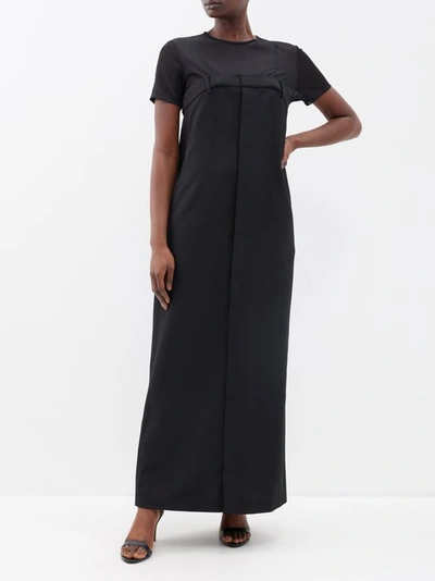 Tibi Salopette Tulle-paneled Grain De Poudre Wool Maxi Dress In