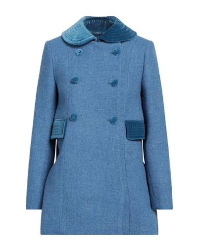 Shop Paul & Joe Woman Coat Slate Blue Size 8 Virgin Wool