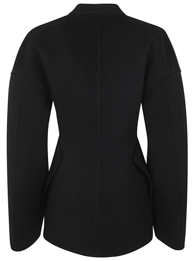 Shop Jil Sander Collarless Sculpted Double Breasted Jacket Hidden Covered Buttons In Black