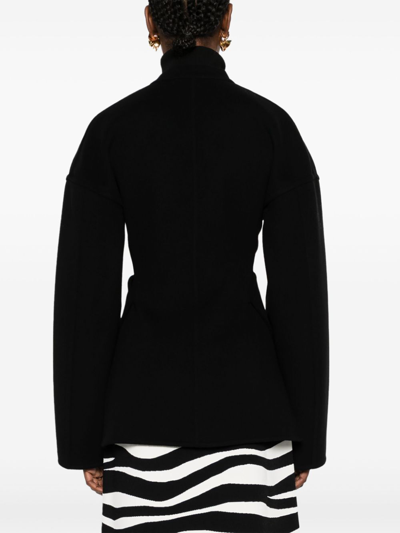 Shop Jil Sander Collarless Sculpted Double Breasted Jacket Hidden Covered Buttons In Black