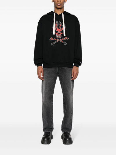Shop Vision Of Super Black Hoodie With Red Skull Print