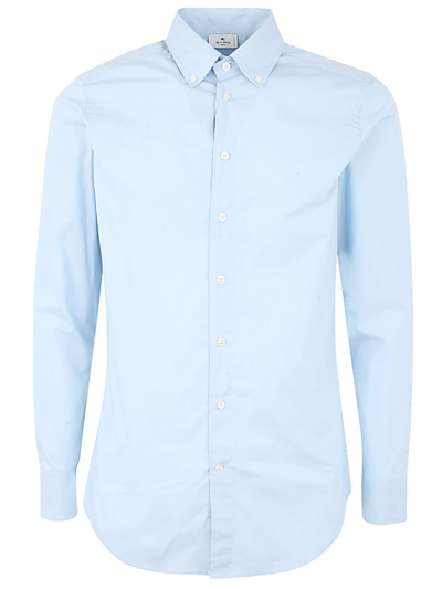 Shop Etro Fuji Botton Down Slim Shirt With Logo In Blue