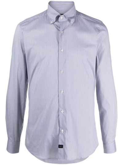 Shop Fay New Button Down Stretch Popeline Microchecked Shirt In Blue