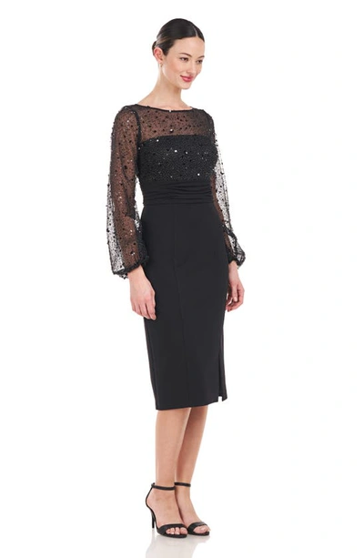 Shop Js Collections Bristol Sequin Bodice Long Sleeve Sheath Dress In Black