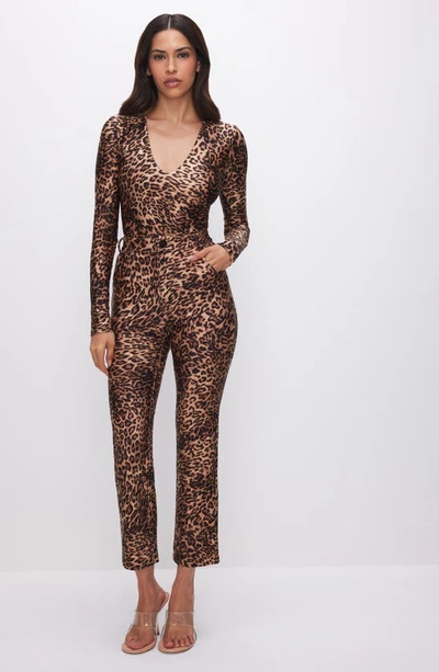 Shop Good American High Shine Compression V-neck Thong Bodysuit In Wild Leopard003