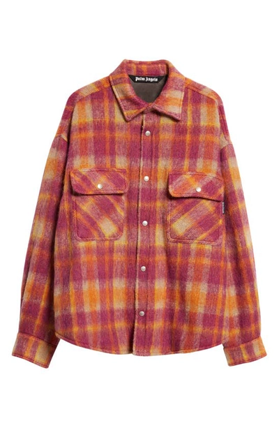 Shop Palm Angels Brushed Wool Check Oveshirt Bu In Burgundy Berry