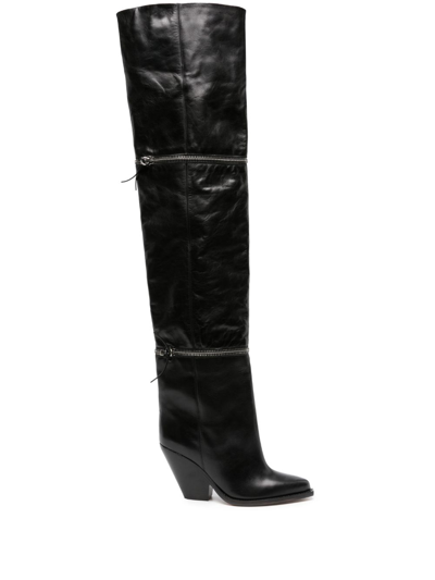 Shop Isabel Marant Black Lelodie 90 Leather Thigh-high Boots