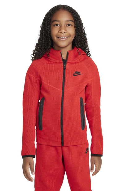 Shop Nike Kids' Sportswear Tech Fleece Full Zip Hoodie In University Red/ Red/ Black