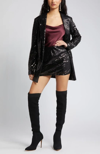 Open Edit Single Breasted Sequin Blazer In Black