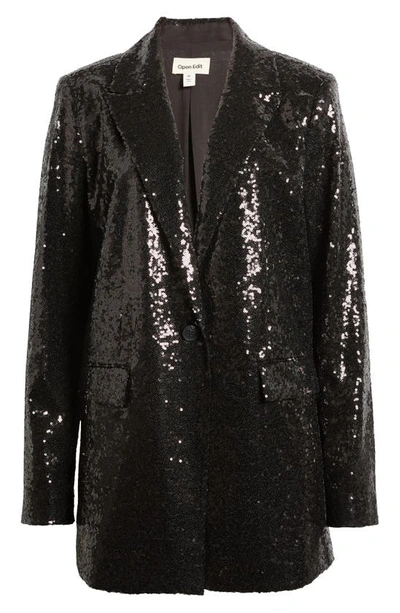 Open Edit Single Breasted Sequin Blazer In Black